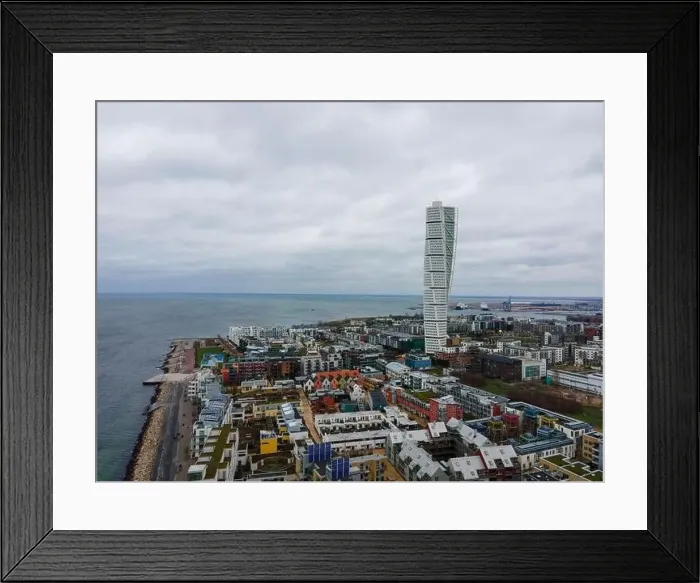 Framed Print : Malmö, Sweden - 28 12 2020: Areal view of the Turning Torso Framed Print : Malmö, Sweden - 28 12 2020: Areal view of the Turning Torso
