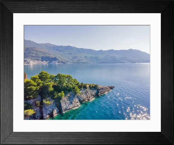 Framed Print : Aerophotography. View from flying drone. Panoramic cityscape of Budva, Montenegro. Top View. Beautiful destinations Framed Print : Aerophotography. View from flying drone. Panoramic cityscape of Budva, Montenegro. Top View. Beautiful destinations