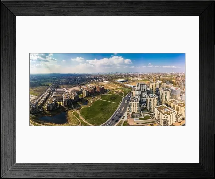 Framed Print : Aerial drone panoramic image of Kidbrooke Village, London, UK Framed Print : Aerial drone panoramic image of Kidbrooke Village, London, UK
