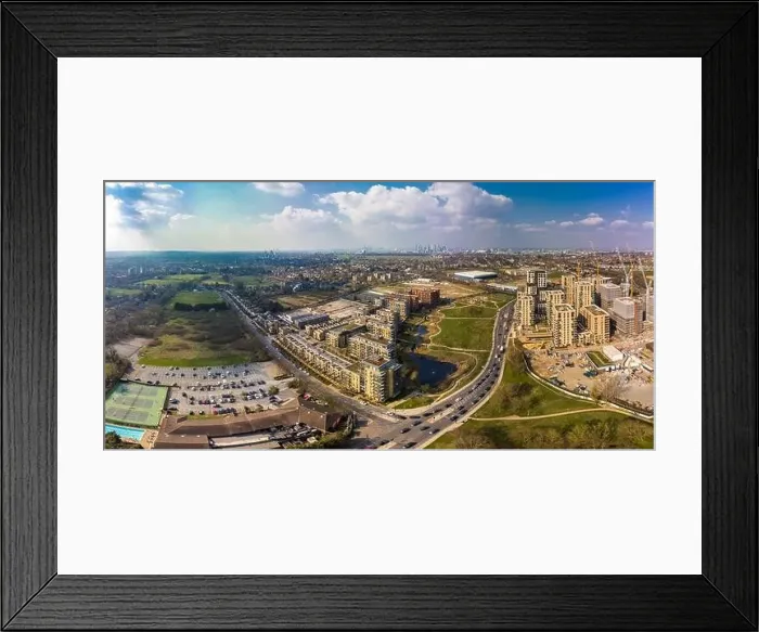 Framed Print : Aerial drone panoramic image of Kidbrooke Village, London, UK Framed Print : Aerial drone panoramic image of Kidbrooke Village, London, UK