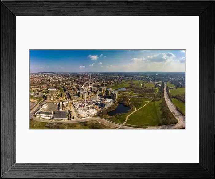 Framed Print : Aerial drone panoramic image of Kidbrooke Village, London, UK Framed Print : Aerial drone panoramic image of Kidbrooke Village, London, UK