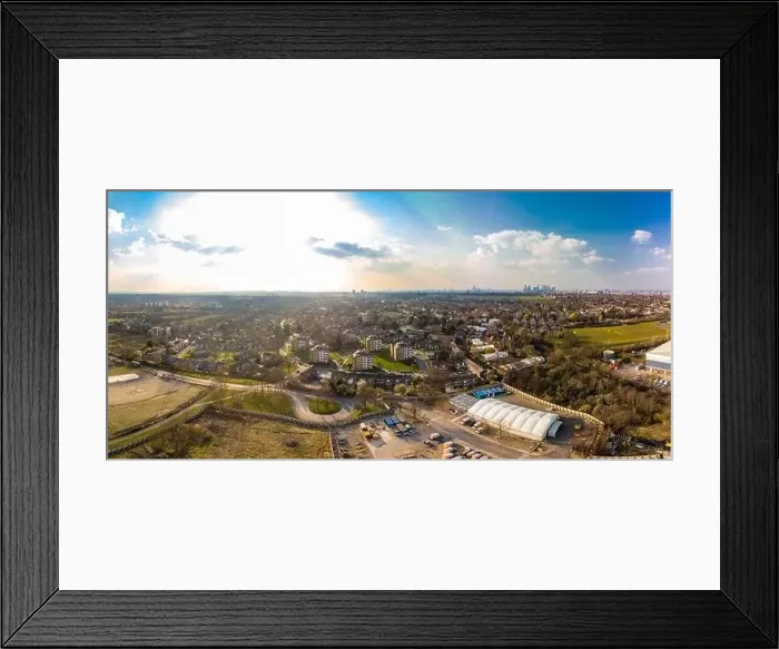 Framed Print : Aerial drone panoramic image of Kidbrooke Village, London, UK Framed Print : Aerial drone panoramic image of Kidbrooke Village, London, UK