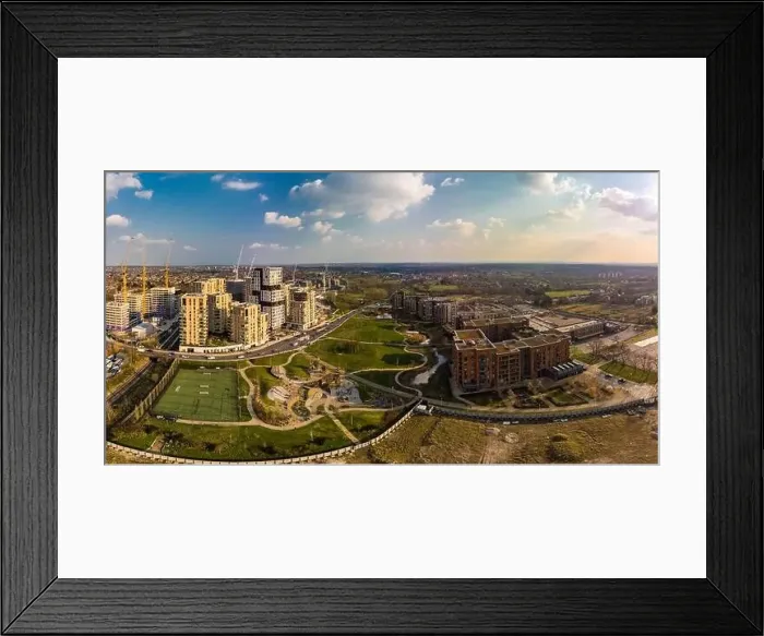 Framed Print : Aerial drone panoramic image of Kidbrooke Village, London, UK Framed Print : Aerial drone panoramic image of Kidbrooke Village, London, UK