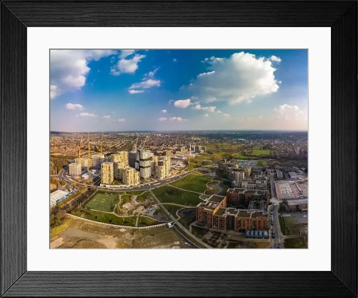 Framed Print : Aerial drone panoramic image of Kidbrooke Village, London, UK Framed Print : Aerial drone panoramic image of Kidbrooke Village, London, UK