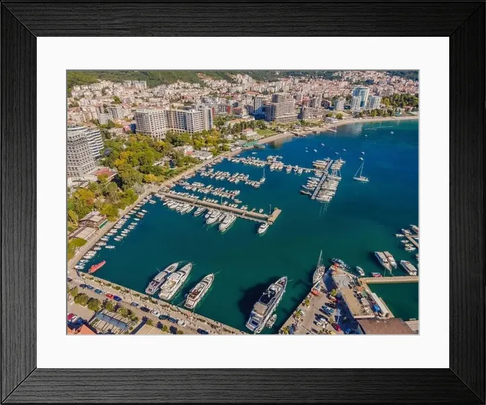 Framed Print : Old town in Budva in a beautiful summer day, Montenegro. Aerial image. Top view Framed Print : Old town in Budva in a beautiful summer day, Montenegro. Aerial image. Top view