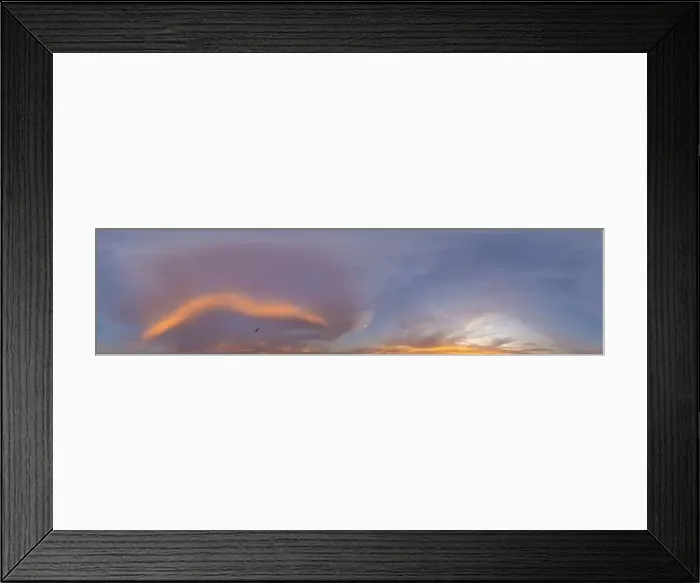 Framed Print : Panorama of a dark blue sunset sky with pink Cumulus clouds Framed Print : Panorama of a dark blue sunset sky with pink Cumulus clouds