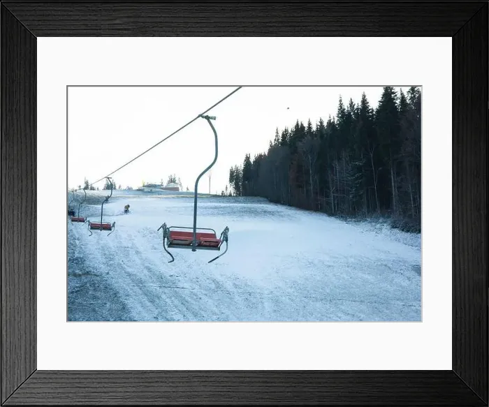 Framed Print : Ski lifts in Carpathian ski resort, space for text Framed Print : Ski lifts in Carpathian ski resort, space for text