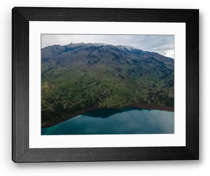 Framed Print : Aerial top view by drone of Kournas lake on Crete island. Greece