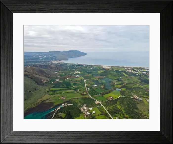 Framed Print : Aerial top view by drone of cretan landscape with sea Framed Print : Aerial top view by drone of cretan landscape with sea