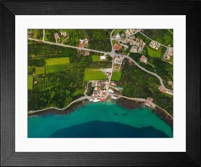 Framed Print : Aerial top view by drone of Kournas lake on Crete island. Greece Framed Print : Aerial top view by drone of Kournas lake on Crete island. Greece