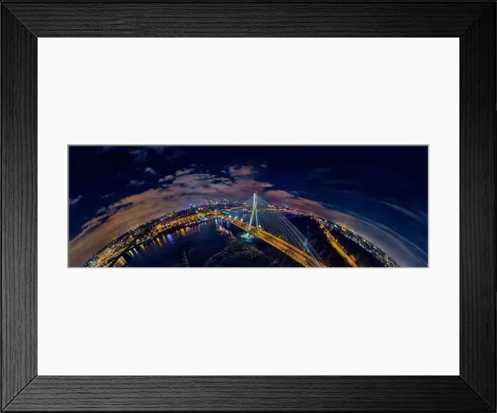 Framed Print : Beautiful panoramic aerial drone skyline view of the center of night Warsaw with skyscrapers in the background with Framed Print : Beautiful panoramic aerial drone skyline view of the center of night Warsaw with skyscrapers in the background with
