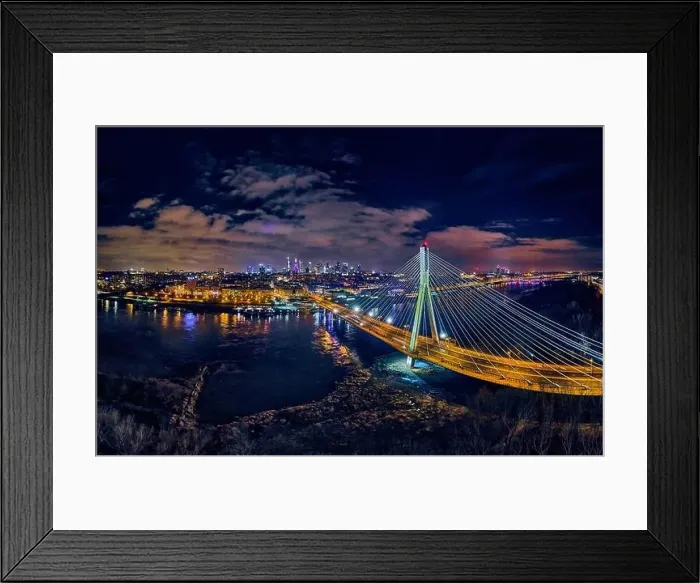 Framed Print : Beautiful panoramic aerial drone skyline view of the center of night Warsaw with skyscrapers in the background with Framed Print : Beautiful panoramic aerial drone skyline view of the center of night Warsaw with skyscrapers in the background with