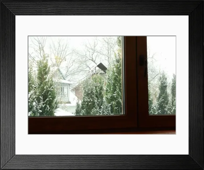 Framed Print : Window of house with view on snowy day Framed Print : Window of house with view on snowy day