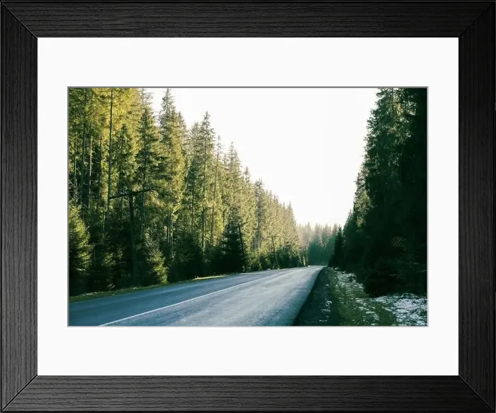 Framed Print : Road in Ukrainian Carpathian mountains in sunny day