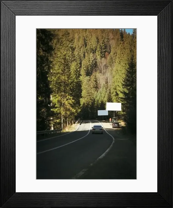 Framed Print : Road in Ukrainian Carpathian mountains in sunny day