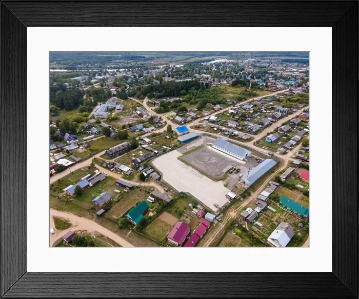 Framed Print : Picturesque scenery of settlement with residential cottages Framed Print : Picturesque scenery of settlement with residential cottages