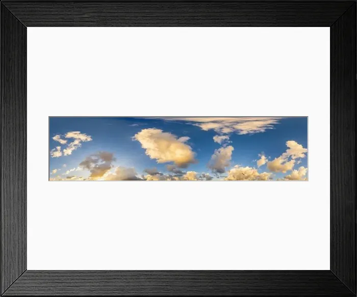 Framed Print : Dark blue sunset sky panorama with Cumulus clouds Framed Print : Dark blue sunset sky panorama with Cumulus clouds
