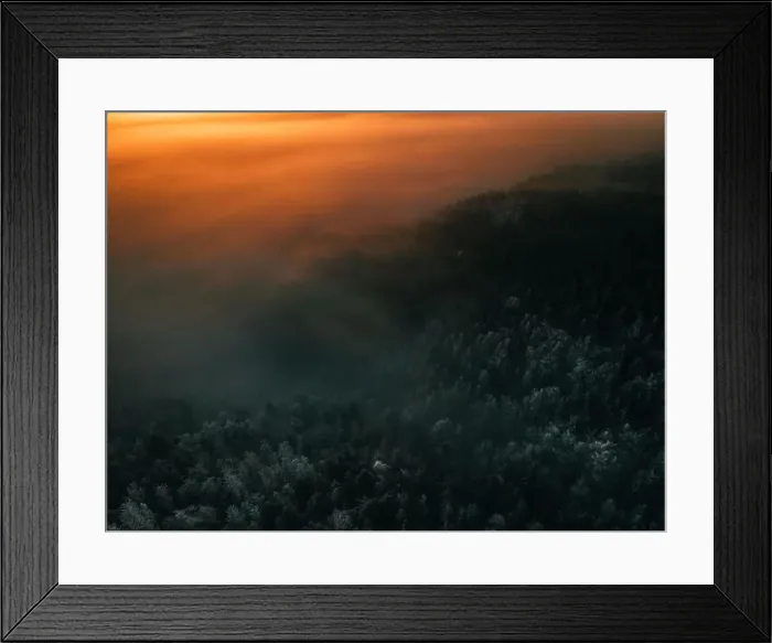 Framed Print : Aerial view of the sunrise over snow covered mountains near hohe wand in austria Framed Print : Aerial view of the sunrise over snow covered mountains near hohe wand in austria