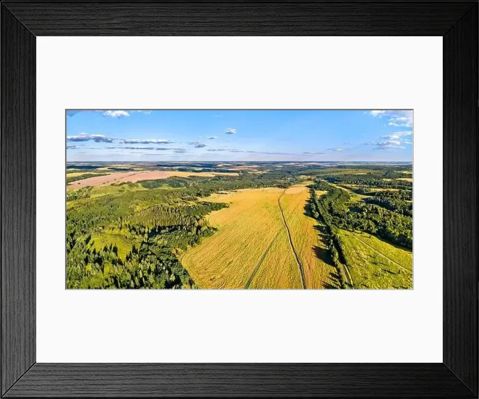 Framed Print : Aerial landscape of the Central Russian Upland. Ozerovka village, Kursk region Framed Print : Aerial landscape of the Central Russian Upland. Ozerovka village, Kursk region