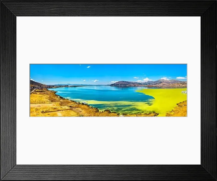 Framed Print : Aerial panorama of Lake Titicaca at Puno in Peru, South America Framed Print : Aerial panorama of Lake Titicaca at Puno in Peru, South America