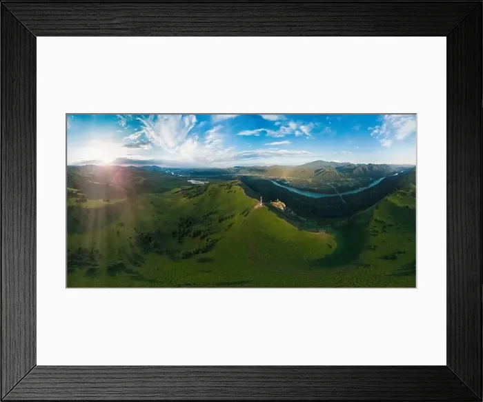 Framed Print : Aerial drone 360 panorama view of beauty dawn on the peak Framed Print : Aerial drone 360 panorama view of beauty dawn on the peak