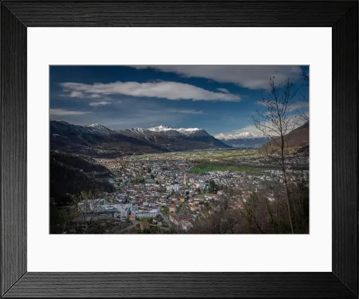 Framed Print : Giubiasco town from castle in Bellinzona town in spring fresh color morning Framed Print : Giubiasco town from castle in Bellinzona town in spring fresh color morning