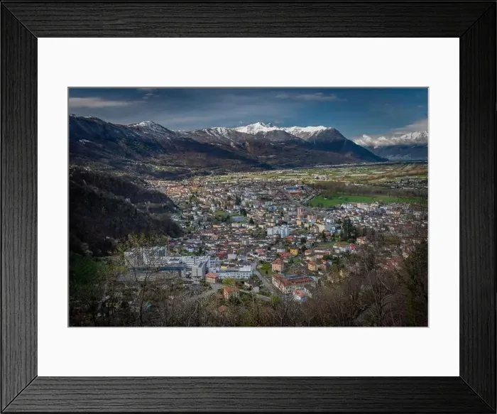 Framed Print : Giubiasco town from castle in Bellinzona town in spring fresh color morning Framed Print : Giubiasco town from castle in Bellinzona town in spring fresh color morning