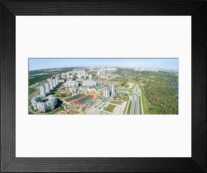Framed Print : panoramic aerial view of residential area on a sunny spring day. Minsk, Belarus Framed Print : panoramic aerial view of residential area on a sunny spring day. Minsk, Belarus