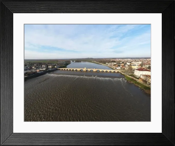 Framed Print : Aerial view of Sixteenth century Mustafa Pasha Bridge (Old Bridge) over Maritsa river in town of Svilengrad Framed Print : Aerial view of Sixteenth century Mustafa Pasha Bridge (Old Bridge) over Maritsa river in town of Svilengrad