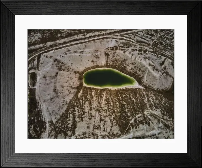 Framed Print : Aerial drone view a green lake formed on phosphogypsum waste Framed Print : Aerial drone view a green lake formed on phosphogypsum waste