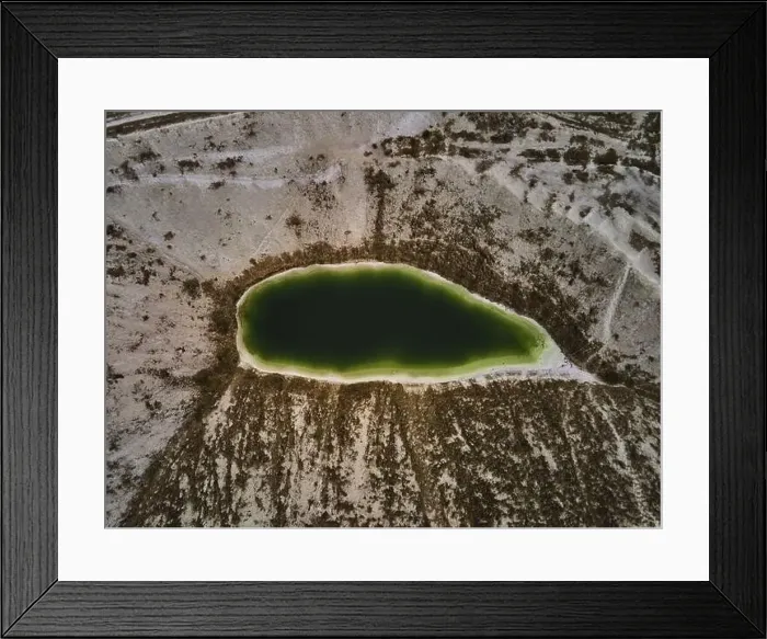 Framed Print : Aerial drone view a green lake formed on phosphogypsum waste Framed Print : Aerial drone view a green lake formed on phosphogypsum waste