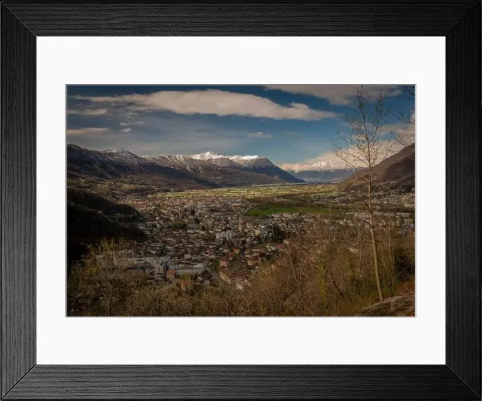 Framed Print : Giubiasco town from castle in Bellinzona town in spring fresh color morning Framed Print : Giubiasco town from castle in Bellinzona town in spring fresh color morning