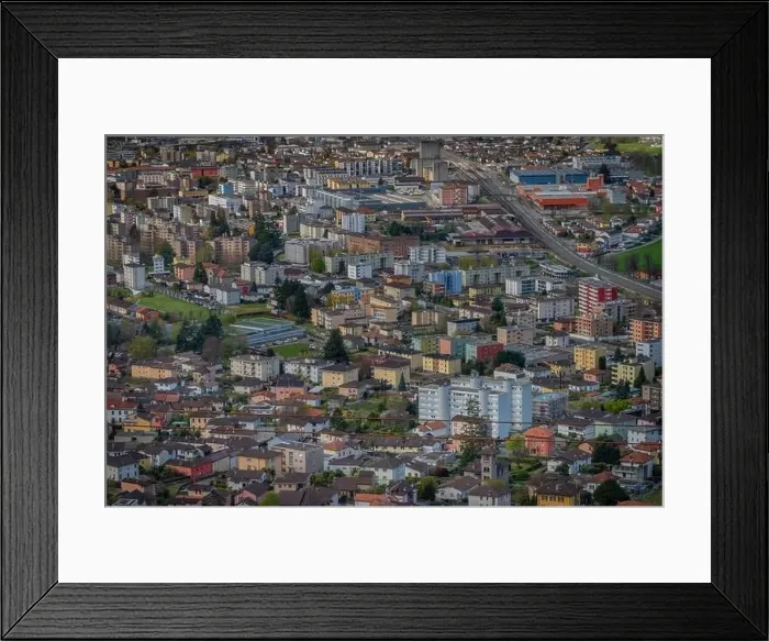 Framed Print : Giubiasco town from castle in Bellinzona town in spring fresh color morning