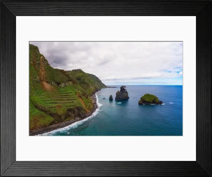 Framed Print : Aerial view of Ribeira da Janela volcanic sea stacks in Madeira island, Portugal Framed Print : Aerial view of Ribeira da Janela volcanic sea stacks in Madeira island, Portugal