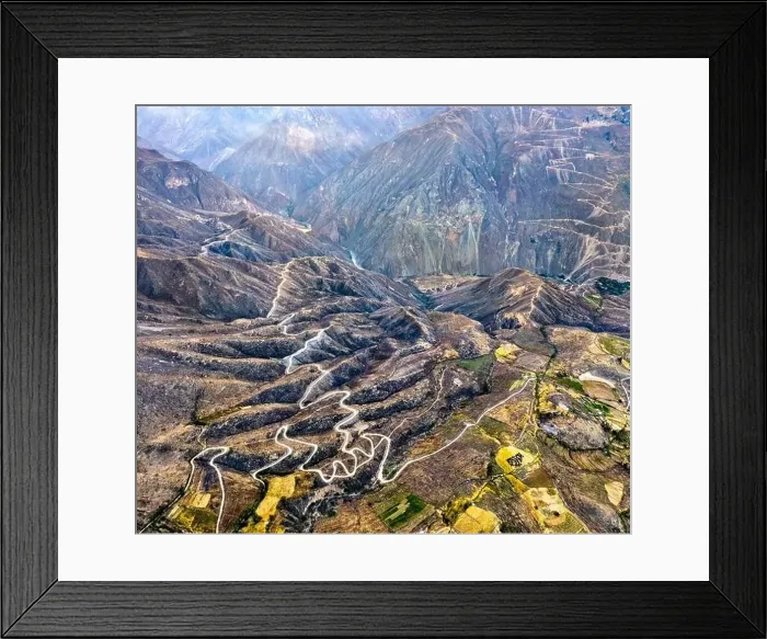Framed Print : Winding road in the Colca Canyon in Peru, one of the deepest canyons in the world