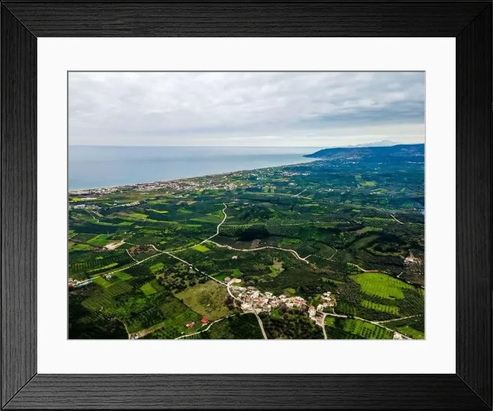 Framed Print : Aerial top view by drone of cretan landscape with sea Framed Print : Aerial top view by drone of cretan landscape with sea