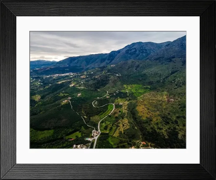 Framed Print : Aerial top view with a drone of the Cretan landscape with mountains Framed Print : Aerial top view with a drone of the Cretan landscape with mountains