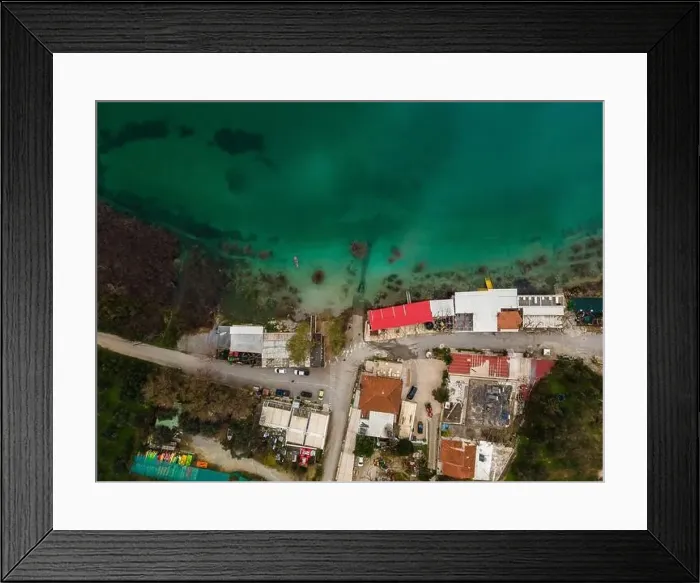 Framed Print : Aerial top view by drone of Kournas lake on Crete island. Greece Framed Print : Aerial top view by drone of Kournas lake on Crete island. Greece