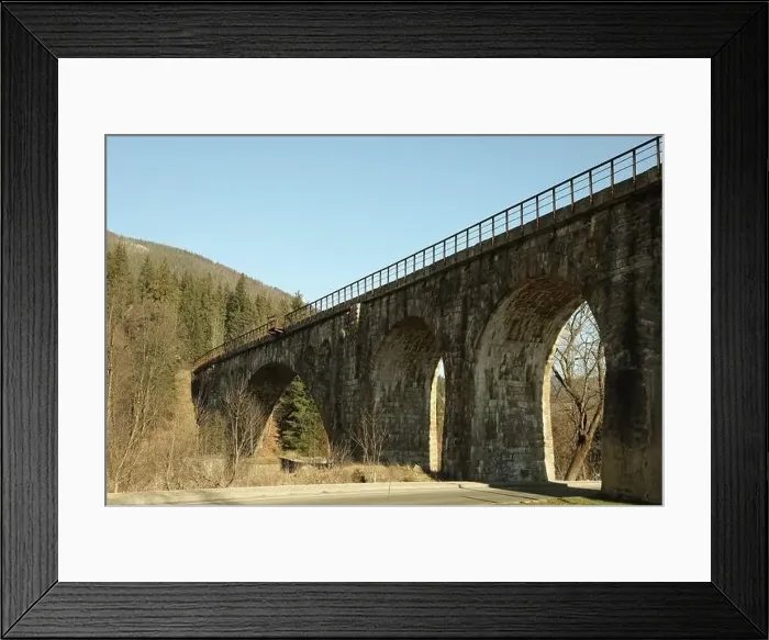 Framed Print : Railroad bridge in Ukrainian Carpathian mountains in sunny day Framed Print : Railroad bridge in Ukrainian Carpathian mountains in sunny day
