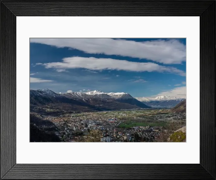 Framed Print : Giubiasco town from castle in Bellinzona town in spring fresh color morning Framed Print : Giubiasco town from castle in Bellinzona town in spring fresh color morning
