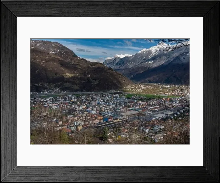 Framed Print : Giubiasco town from castle in Bellinzona town in spring fresh color morning Framed Print : Giubiasco town from castle in Bellinzona town in spring fresh color morning