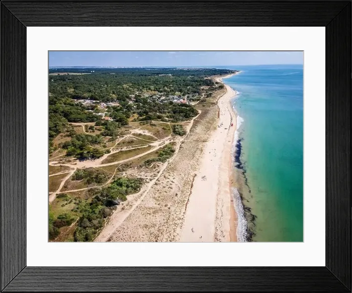 Framed Print : Aerial drone shot of white sand beach of Les Gros Jonc in Le Bois Plage en Ré on island of Re in France Framed Print : Aerial drone shot of white sand beach of Les Gros Jonc in Le Bois Plage en Ré on island of Re in France