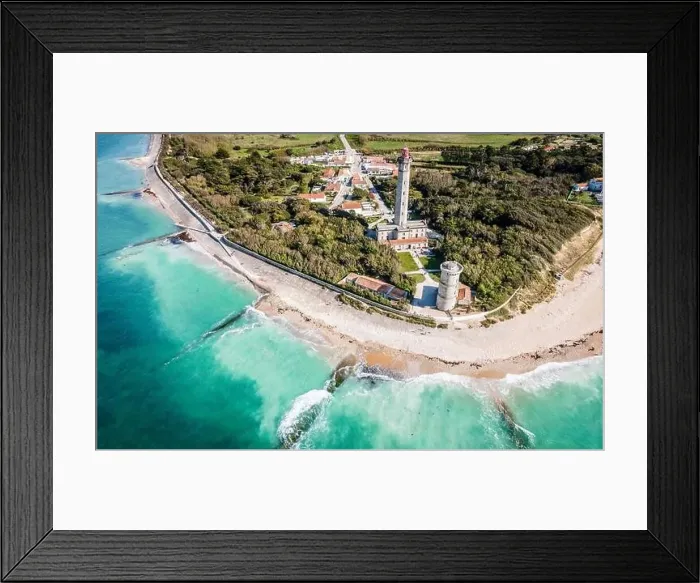 Framed Print : Aerial drone panorama shot of the Phare des Baleines or Lighthouse of the Whales taken from the sea on Ile de Ré or Framed Print : Aerial drone panorama shot of the Phare des Baleines or Lighthouse of the Whales taken from the sea on Ile de Ré or
