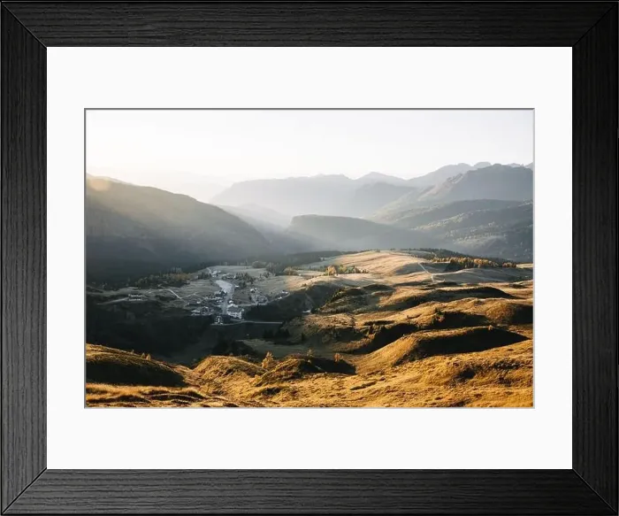 Framed Print : Aerial flyght over italian Dolomite mountains in sunset time Framed Print : Aerial flyght over italian Dolomite mountains in sunset time