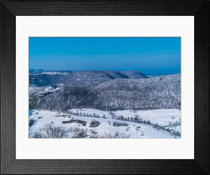 Framed Print : Germany, Breitenstein aerial panorama view on swabian alb mountains in winter wonderland season Framed Print : Germany, Breitenstein aerial panorama view on swabian alb mountains in winter wonderland season