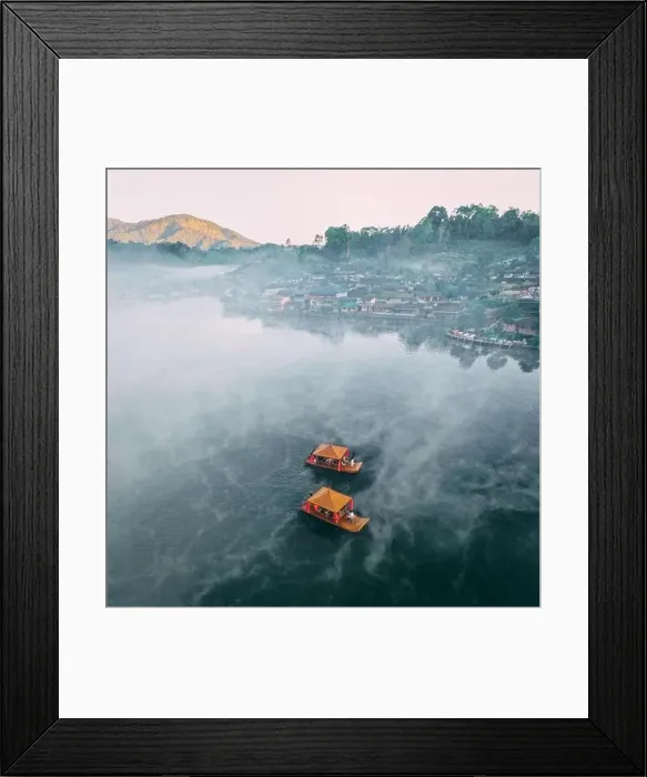 Framed Print : Aerial view of Sunrise with fog over Ban Rak thai, chinese village near a lake in Mae Hong Son, Thailand Framed Print : Aerial view of Sunrise with fog over Ban Rak thai, chinese village near a lake in Mae Hong Son, Thailand