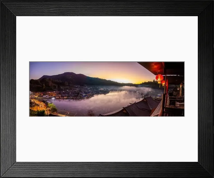 Framed Print : Sunrise with fog over Ban Rak thai, chinese village near a lake in Mae Hong Son, Thailand Framed Print : Sunrise with fog over Ban Rak thai, chinese village near a lake in Mae Hong Son, Thailand
