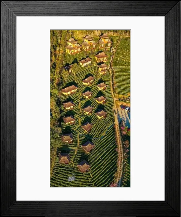 Framed Print : Aerial view of Sunrise with fog over Ban Rak thai, chinese village near a lake in Mae Hong Son, Thailand Framed Print : Aerial view of Sunrise with fog over Ban Rak thai, chinese village near a lake in Mae Hong Son, Thailand