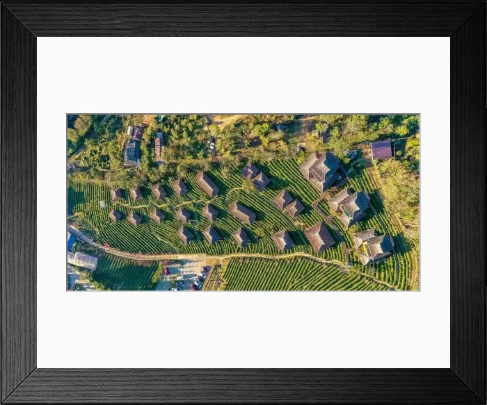 Framed Print : Aerial view of Sunrise with fog over Ban Rak thai, chinese village near a lake in Mae Hong Son, Thailand Framed Print : Aerial view of Sunrise with fog over Ban Rak thai, chinese village near a lake in Mae Hong Son, Thailand