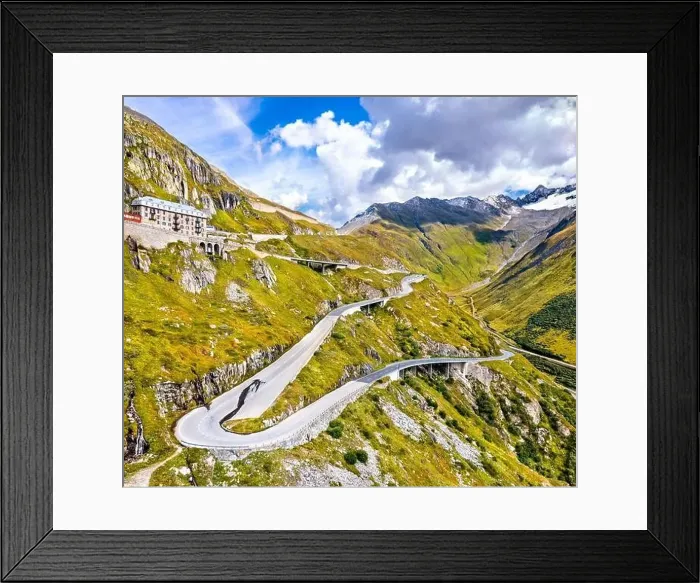 Framed Print : Zig-zag road to Furka Pass in the Swiss Alps Framed Print : Zig-zag road to Furka Pass in the Swiss Alps